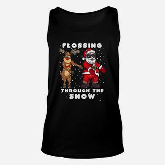 Santa And Reindeer Flossing Through The Snow Christmas Unisex Tank Top - Seseable