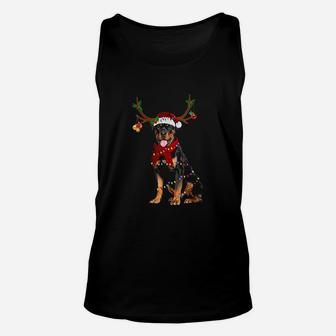 Santa Rottweiler Reindeer Light Christmas Gifts Unisex Tank Top - Seseable