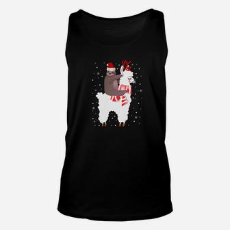 Santa Sloth Riding Llama Reindeer Funny Christmas Unisex Tank Top - Seseable