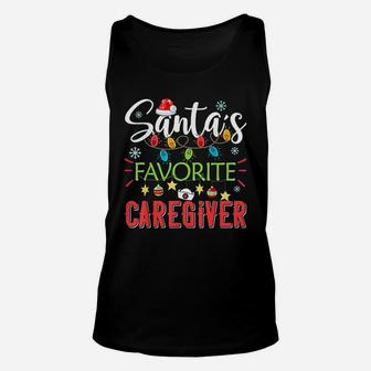 Santa's Favorite Caregiver Xmas Light Santa Hat Christmas Unisex Tank Top - Seseable