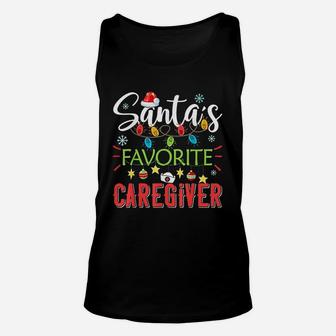 Santas Favorite Caregiver Xmas Light Santa Hat Christmas Unisex Tank Top - Seseable