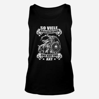 Schwarzes Biker-Unisex TankTop mit Axt-Motiv und provokantem Spruch - Seseable