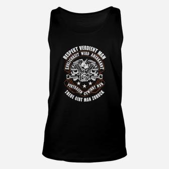 Schwarzes Motorrad Herren Unisex TankTop mit Respekt-Motto, Biker Design - Seseable