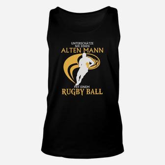 Schwarzes Unisex TankTop, Alter Mann mit Rugbyball, Lustiges Rugby-Motiv - Seseable