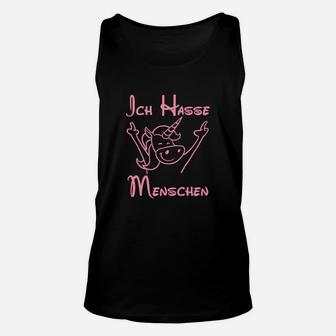 Schwarzes Unisex TankTop Ich hasse Menschen, Cartoon-Figur Design - Seseable