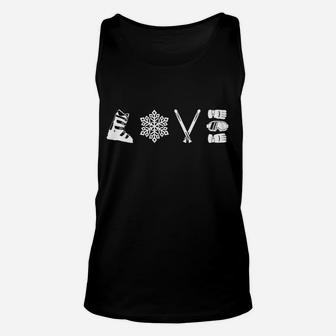 Schwarzes Unisex TankTop lustiges Skifahrer-Piktogramm, Wintersport Tee - Seseable