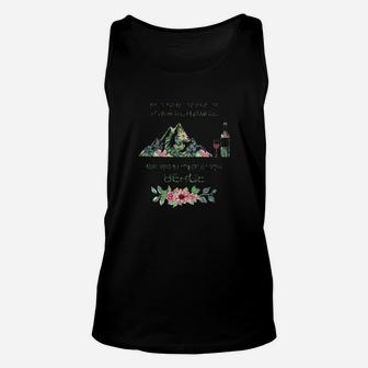 Schwarzes Unisex TankTop mit Berg- und Blumendruck, Inspirierendes Zitat Design - Seseable