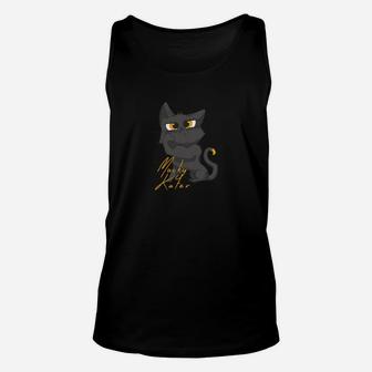 Schwarzes Unisex TankTop mit grimmiger Katze & goldenen Akzenten, Modisches Tee - Seseable