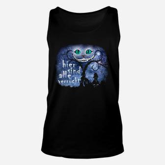 Schwarzes Unisex TankTop mit Grinsender Katze, Gruseliger Baum Motiv - Seseable