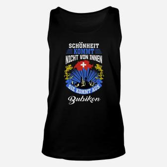 Schwarzes Unisex TankTop 'Schönheit aus Bubikon' mit Schweizer Kreuz - Seseable