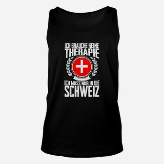 Schwarzes Unisex TankTop Therapie in der Schweiz mit Schweizer Kreuz - Seseable