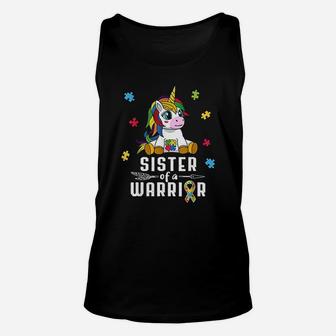 Sister Of A Warrior Cute Unicorn Puzzle Ribbon Unisex Tank Top - Seseable
