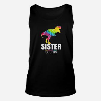 Sister Saurus Cute Tie Dye Dinosaur Gift For Girls Unisex Tank Top - Seseable