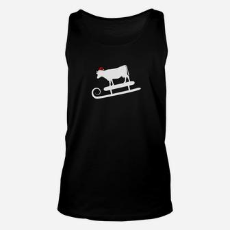 Sledding Cow With Santa Hat Christmas Holiday Unisex Tank Top - Seseable