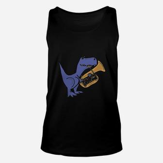 Smiletodaytees Funny T-rex Dinosaur Playing Tuba T-shirt Unisex Tank Top - Seseable