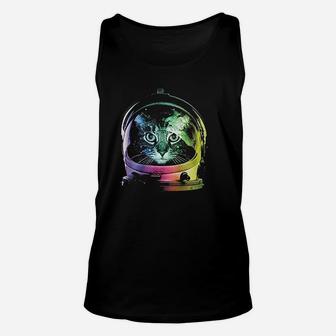 Space Cat Rainbow Astronaut Helmet Galaxy Unisex Tank Top - Seseable