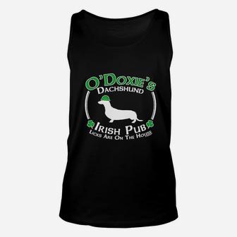 St Patricks Day Dog Dachshund Doxie Irish Pub Sign Unisex Tank Top - Seseable