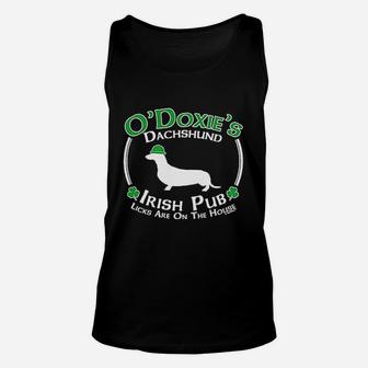 St Patricks Day Dog Dachshund Doxie Irish Pub Unisex Tank Top - Seseable