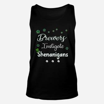 St Patricks Day Shamrock Brewers Instigate Shenanigans Funny Saying Job Title Unisex Tank Top - Seseable