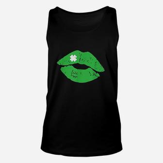 St Patricks Day Women Green Lipstick Shamrock Kiss Unisex Tank Top - Seseable