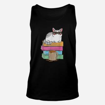 Student Teacher Cat Reading Coffee Kitty Unisex Tank Top - Seseable