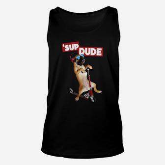 Sup Dude Pug On Scooter Graphic Unisex Tank Top - Seseable