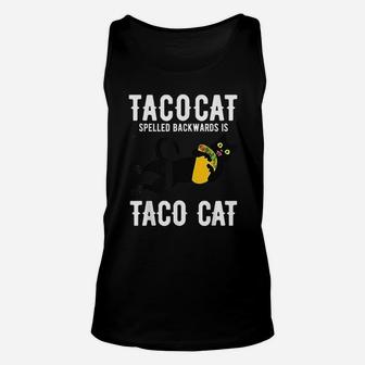Taco Tuesday Black Cat Funny Spelled Backwards Tacocat Unisex Tank Top - Seseable