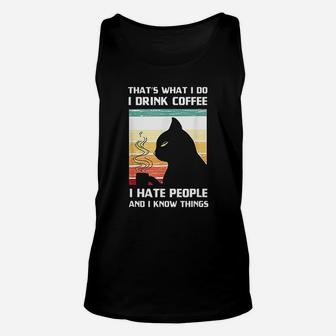 Thats What I Do I Drink Coffee I Hate People Black Cat Unisex Tank Top - Seseable