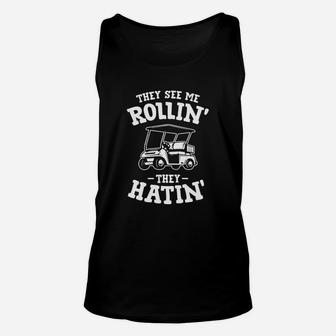 They See Me Rollin They Hatin Funny Golf Christmas Unisex Tank Top - Seseable