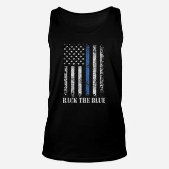Thin Blue Line Back The Blue American Flag Police Unisex Tank Top - Seseable