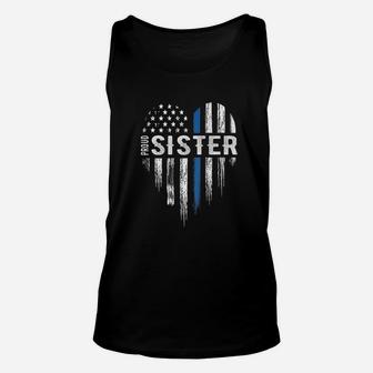 Thin Blue Line Heart Proud Sister Police Unisex Tank Top - Seseable