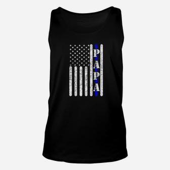 Thin Blue Line Papa Shirt Vintage Police American Flag Gift Unisex Tank Top - Seseable