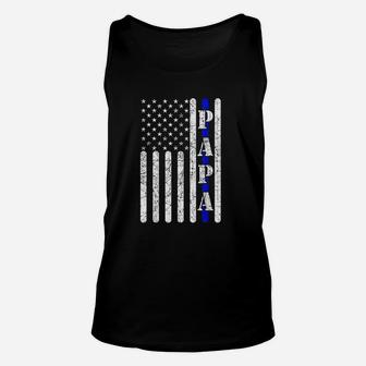 Thin Blue Line Papa Vintage Police American Flag Grandpa Unisex Tank Top - Seseable