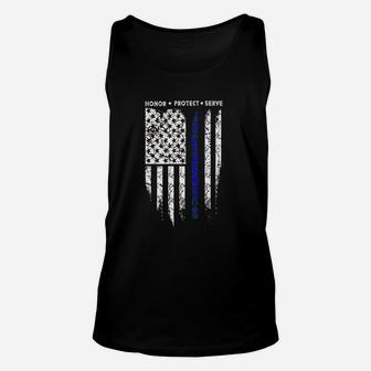 Thin Blue Line Usa Protect Police Flag Honor Protect Serve Unisex Tank Top - Seseable