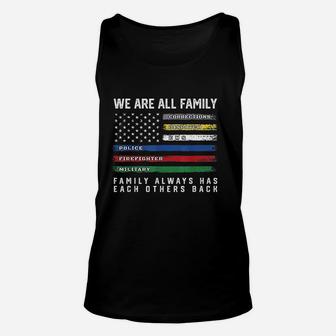 Thin Line Flag Usa American Flag Gift We Are All Family Unisex Tank Top - Seseable