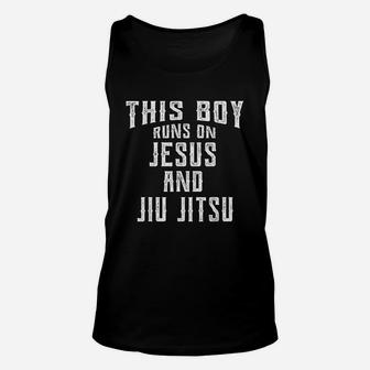 This Boy Runs On Jesus And Jiu Jitsu Christian Gift Unisex Tank Top - Seseable