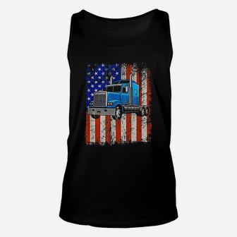 Truck Driver American Flag Proud Trucker T-Shirt Unisex Tank Top - Seseable