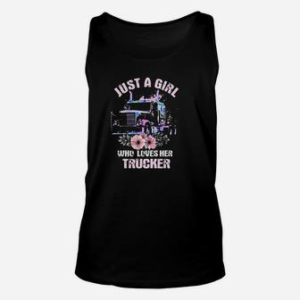 Trucker Gifts Tractor Trailer 18 Wheeler Just A Girl Wife Unisex Tank Top - Seseable