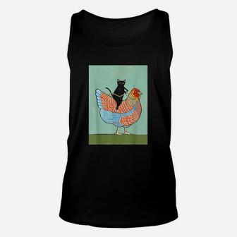 Tuxedo Cat Riding A Chicken Unisex Tank Top - Seseable