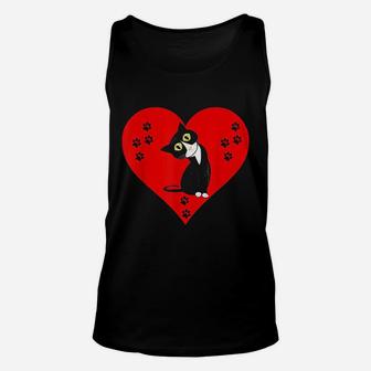 Tuxedo Cat Valentines Day Heart Unisex Tank Top - Seseable