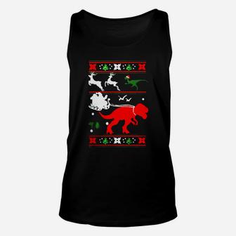 Ugly Christmas Sweater Dinosaur Tshirt Unisex Tank Top - Seseable
