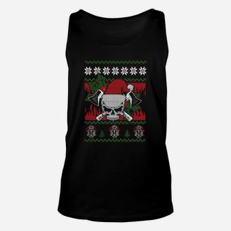 Ugly Christmas Sweater Firefighter Unisex Tank Top - Seseable