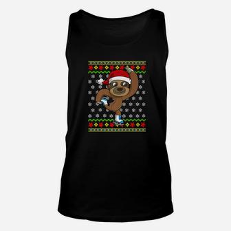 Ugly Christmas Sweater Kids Sloth Ice Skating Gift Unisex Tank Top - Seseable