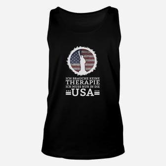 USA Flagge Therapie Schwarzes Unisex TankTop mit Spruch für Reiseliebhaber - Seseable