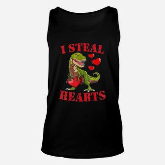 Valentines Day Dinosaur T Rex Lover I Steal Hearts Unisex Tank Top - Seseable
