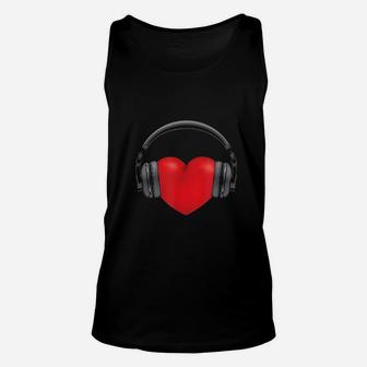 Valentines Day Heart Music Love Hip Hop Headphones Gift Unisex Tank Top - Seseable