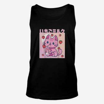 Vaporwave Strawberry Cat 90s Japanese Kawaii Strawberry Milk Unisex Tank Top - Seseable