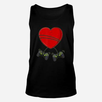 Video Gamer Heart Controllers Valentines Day Unisex Tank Top - Seseable