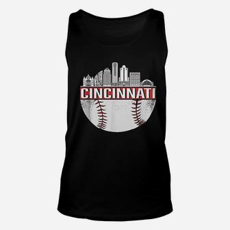 Vintage Cincinnati Baseball Skyline Cityscape Retro Baseball Unisex Tank Top - Seseable
