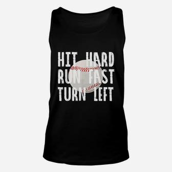Vintage Hit Hard Run Fast Turn Left Baseball Funny Sport Unisex Tank Top - Seseable